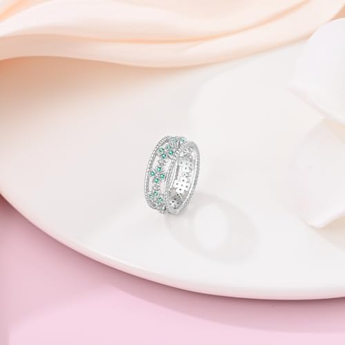 KUNSIR 925 Silver Cubic Zirconia Ring Size 7-9 Wedding Band Sterling Silver Eternity Ring Modern Style - style: Wide Band Lucky Ring