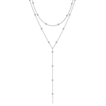 Layered Necklace for Women Dainty Silver/Gold Plated Long Necklaces for Women Trendy Lariat Y Shaped Cubic Zirconia Pendant Necklaces Fashion Jewelry for Women Gift - color: Silver
