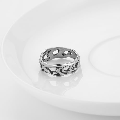 HZMAN Irregular Hollow-Out Stainless Steel Ring for Men & Women, Biker and Cocktail Party Fashion Jewelry, Unique Gift Ring in Sizes 7-12