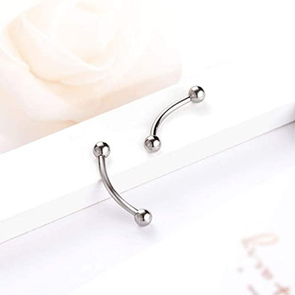 PEAKLINK Internally Threaded Nipple Rings Titanium Nipple Bars Piercing Jewelry 1 Pair Tongue Rings Eyebrow Jewelry Bridge Piercings - color: Silver Curved Nipple Barbell
