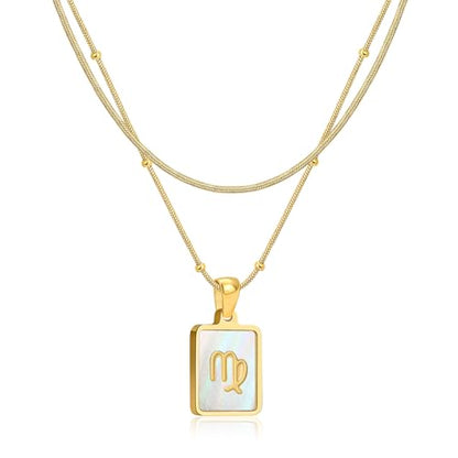 LETFLY Layered Zodiac Necklace for Women 18K Gold Natural Shell Pendant | Birthday Gifts for Women, Daily Wear, Hypoallergenic Material, Personalized Constellation Pendant, Adjustable, Snake Chain - style: Virgo