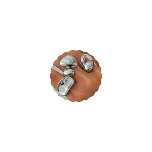 Chunky Gold Gemstone Ring Set for Women Adjustable Stackable Statement Rings Punk Geometric Turquoise Minimalist Jewelry - style: style M