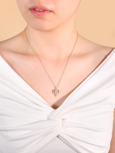CYW Genuine Sapphire/Emerald/Ruby/Moissanite Necklace for Women, Really Authentic Solid 925 Sterling Silver, 16"/18"/20" Adjustable Chain, Anniversary Mother's Day Valentines Gift - color: Heart - Yellow Gold, size: 6.5mm