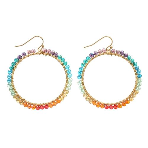 Bohemian Sparkly Crystal Beaded Dangle Earrings Teardrop Earrings for Women Fashionable & Trendy Jewelry Gift-Round Orange - color: Round Colors