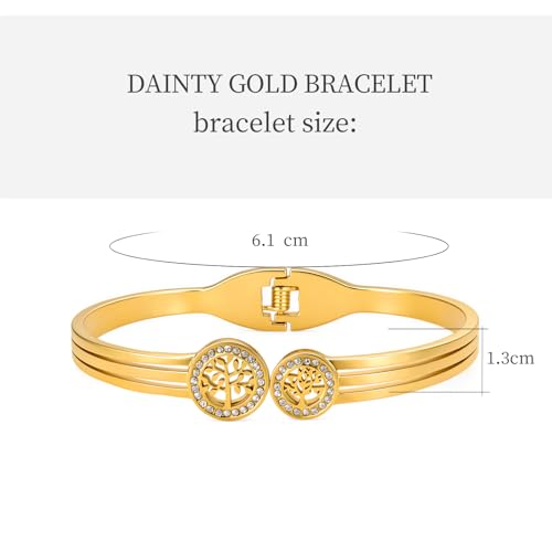 hotoo Gold Open Cuff Bangles Wide Woven Bracelets For Women Stainless Steel Stackable Jewelry For Xmas Birthday Gifts - style: Tree of Life