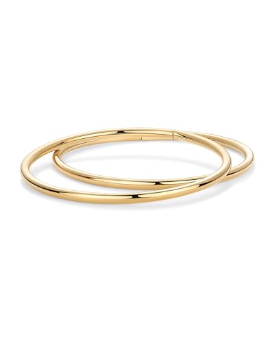 PAVOI Waterproof Bangle Bracelet for Women | 14K Gold Plated Classic Lightweight Stacking Stainless Steel Bracelet | Single & 2-Pack Bangles - color: Yellow Gold, size: Small/Medium, style: 2-Pack Bracelets