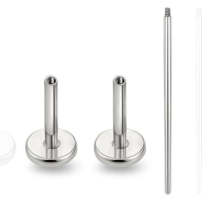 limerencia 16G/18G Hypoallergenic Internal Threaded Titanium Bar Post Replacement,Flat Back Stud Earrings Post Medusa Helix Couch Labret Bar for Women Men Sensitive Ears(A Pair) - color: silver tone, size: 18G-7mm