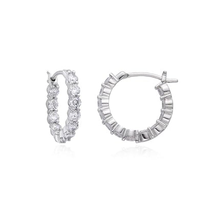 Inside-Out CZ Hoop Earrings, Small Hoop Earrings for Women Huggie Earrings | 14k Gold Plated Huggie Hoop Earrings with Stones for Work, Weekends and Everyday - color: silver