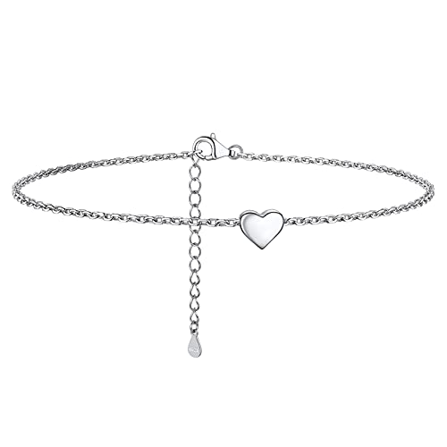 PROSILVER 925 Sterling Silver Ankle Bracelets For Women, Stylish Chain Anklets, Summer Beach Jewelry, 8.6-10.6 Inch Adjustable, Come with Box - style: 01 Heart Anklet