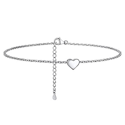 PROSILVER 925 Sterling Silver Ankle Bracelets For Women, Stylish Chain Anklets, Summer Beach Jewelry, 8.6-10.6 Inch Adjustable, Come with Box - style: 01 Heart Anklet
