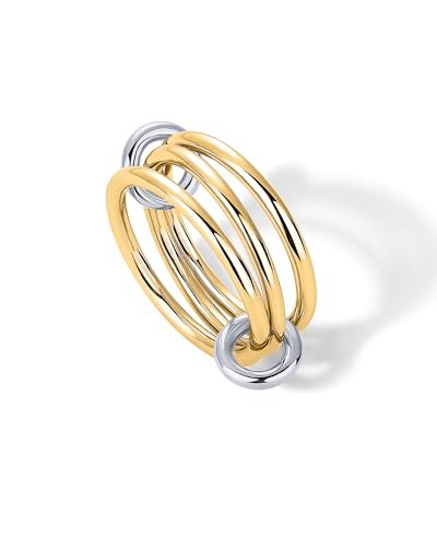 PAVOI 14K Gold Plated Interlocked Stackable Rings for Women - Statement Mixed Metals Multi Ring Stack - Cubic Zirconia Two-Toned Connected Bands Stacking Jewelry - style: Plain - Yellow Gold