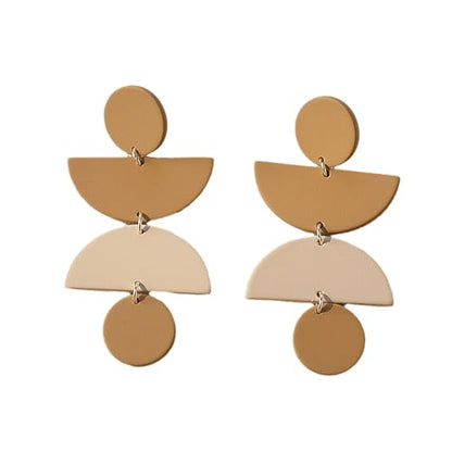 Acrylic Geometric Clay Drop Dangle Earrings for Women Handmade Irregular Polymer Earrings Boho Statement Dangling Earrings Jewelry Gift - color: Brown