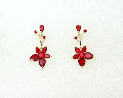 Faship Gorgeous CZ Crystal Floral Necklace Earrings Set - color: Red / 14K gold plated