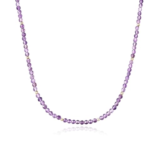 ARSIS Genuine Beaded Gemstone Necklace for Women, Colorful Natural Stone Handmade Bead Choker, Personalized Birthstone Necklace, Boho Summer Beach Necklace Layering Stackable Jewelry Gift - color: Amethyst (February)