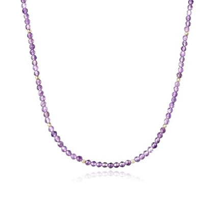 ARSIS Genuine Beaded Gemstone Necklace for Women, Colorful Natural Stone Handmade Bead Choker, Personalized Birthstone Necklace, Boho Summer Beach Necklace Layering Stackable Jewelry Gift - color: Amethyst (February)