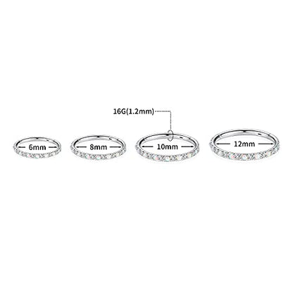GAGABODY Surgical Steel Hypoallergenic Nose Ring Earring CZ Hoop for Unisex | Hinged Seamless Clasp,Used in Nostril,Septum,Lip,Eyebrow,Nipple and All Ear Piercings.22G to 12G,Inner Diameter 5mm to 14mm - color: Style5:Silver+Clear CZ & White Opal, size: 1
