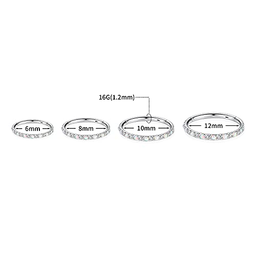 GAGABODY Surgical Steel Hypoallergenic Nose Ring Earring CZ Hoop for Unisex | Hinged Seamless Clasp,Used in Nostril,Septum,Lip,Eyebrow,Nipple and All Ear Piercings.22G to 12G,Inner Diameter 5mm to 14mm - color: Style5:Silver+Clear CZ & White Opal, size: 1
