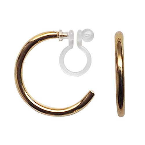 Women's Twisted Invisible Hoop Clip On Earrings Gold Silver Textured Comfortable Non Pierced Earrings - color: Hoop1 Gold