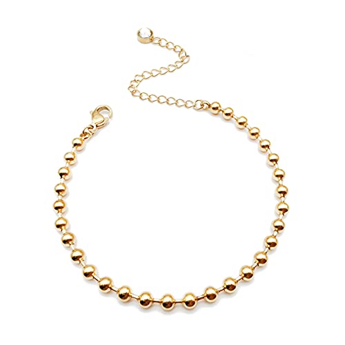 Dainty Bracelets for Women Paperclip Chain Bangles Handmade Tiny Cute Oval and Round Beaded Bracelet 316L Stainless Steel Jewelry Gift for Best Friend - style: Beads Chain 4mm Gold