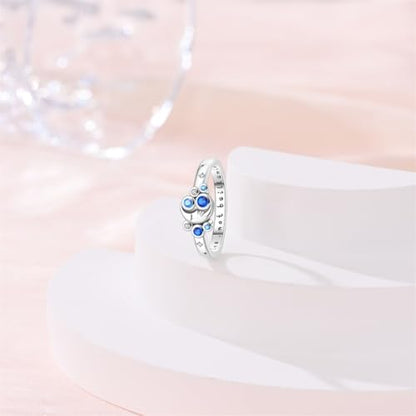 KUNSIR 925 Silver Cubic Zirconia Ring Size 7-9 Wedding Band Sterling Silver Eternity Ring Modern Style - style: Moonlight Ring