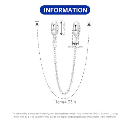 Spacer Stopper Beads for Bracelets & Necklaces, 925 Sterling Silver Beads | Smooth & Pave Cubic Zirconia (White, Blue, 18K Gold Plated) | Anti-Slide Separator Charms S925 Women Jewelry - color: Safety Chain Silver simple