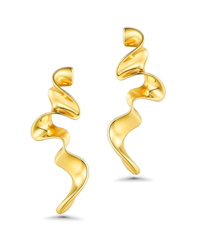 Big Silver Plated Spiral Dressy Fashion Geometric Statement Earrings for Women by SNGIA, Large Chunky Trendy Vintage Drop Dangle Boho Earrings Jewelry Gifts. - style: 18K Gold Plated