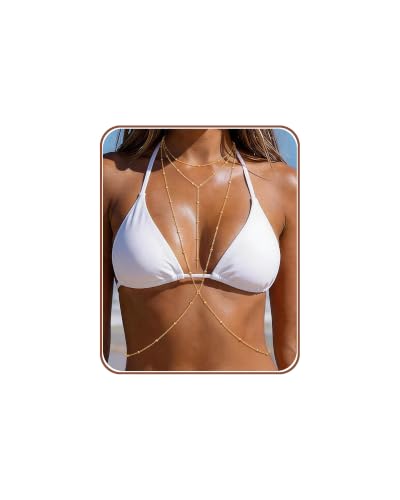 CHESKY 14K Gold Plated Body Chain Set for Women, Belly Waist Jewelry | Layered Body Chain Set, Belly Waist Chain, Crossover Bikini Bra Chain, Long Necklace Jewelry, Summer Beach Accessories
