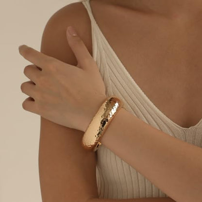 Chunky Gold Bangles Bracelet for Women Trendy Statement Bracelet Dainty Charm Gold Jewelry - color: Texture Bracelet-GD