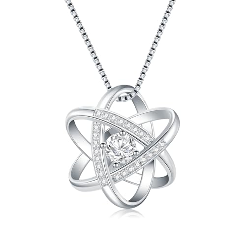 Natural Diamond Celtic Love Knot Necklace for Women,Endless Flower Pendant Necklace Set with 5mm Moissanite 925 Sterling Silver Jewelry Anniversary Valentine's Day Birthday Gifts for Her 18"+2" - color: Pendant+Box Chain