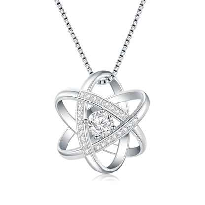 Natural Diamond Celtic Love Knot Necklace for Women,Endless Flower Pendant Necklace Set with 5mm Moissanite 925 Sterling Silver Jewelry Anniversary Valentine's Day Birthday Gifts for Her 18"+2" - color: Pendant+Box Chain