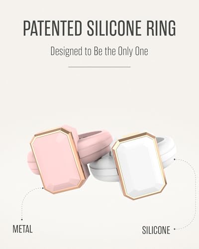Patented Metal-Framed Silicone Rings - Emerald Collection - color: Pack I - Pink and White / Metal Rose Gold