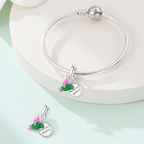 Charm for Bracelets and Necklaces Heart Cat Flower Boy 925 Sterling Silver Bead Birthday Jewelry Gift for Women - color: Green Bird Charm