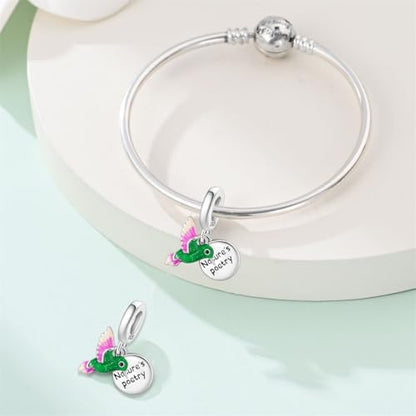 Charm for Bracelets and Necklaces Heart Cat Flower Boy 925 Sterling Silver Bead Birthday Jewelry Gift for Women - color: Green Bird Charm
