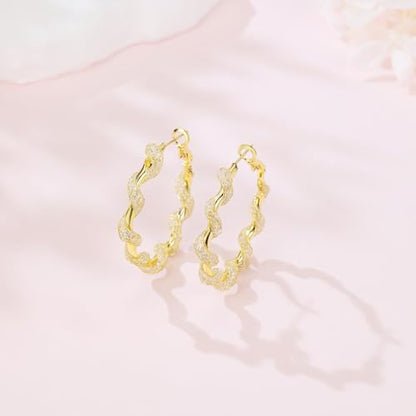 14K Gold Braided Texture Hoop Earring, 32/40mm Twist Rope Design Round Hoop Earrings for Women Gold Jewelry Gifts for women - style: Braided Earrings-40mm