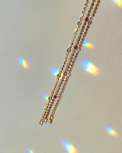 Gold Bracelets for Women, 3mm Cubic Zirconia Tennis Bracelet 7 Inch Gold Jewelry - color: Red