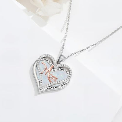 925 Sterling Silver Necklace Gifts for Women Crystal/Opal Jewelry Pendant Christmas Birthday Gift - style: Opal-Mom