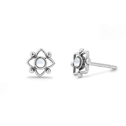 Boma Jewelry Sterling Silver Flower Shaped Dot Stud Earring - color: Mother of Pearl