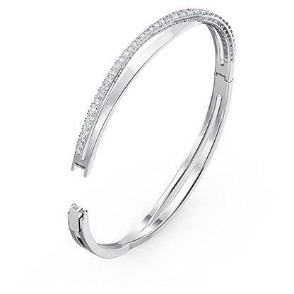 Swarovski Twist Rows Crystal Bracelet Collection, Rhodium & Rose Gold Tone Finish, Clear Crystals - size: Small, style: Rhodium Tone Finish