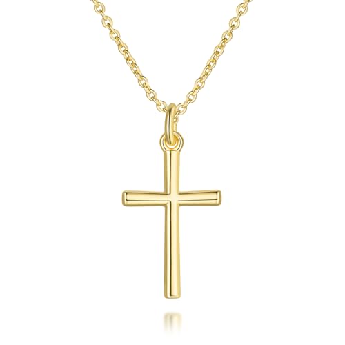 AMELINE Cross Necklace for Women 14K Gold Cross Necklace for Women | Gold Cross Necklaces for Women Gold Cross Chain Minimalist Pendant Small Necklace for Women Jewelry 45+5 cm