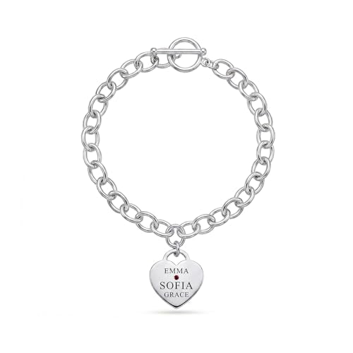 Personalized Name Heart Charm Bracelet for Women | Customized Charm ID Name Bracelet with Custom Birthstone | Customized Jewelry Gift for Her