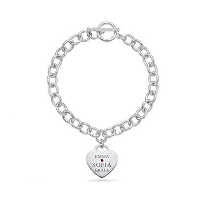 Personalized Name Heart Charm Bracelet for Women | Customized Charm ID Name Bracelet with Custom Birthstone | Customized Jewelry Gift for Her