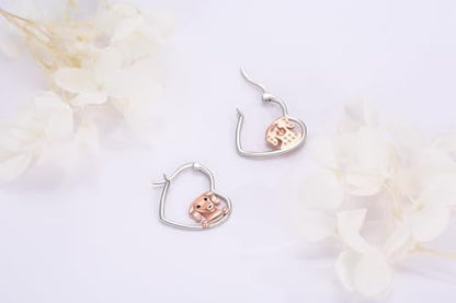 LES OSEWA Dog Animal Earrings Sterling Silver Animal Heart Hoop Dangle Earrings Cute Jewelry Gifts for Women - color: Dachshund