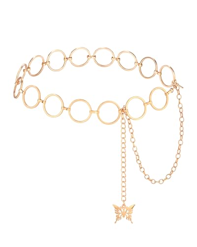AWAYTR Gold Silver Waist Chain Belt for Women - Cowgirl Style for Dresses | Adjustable Metal Belt Design for Ladies, Ideal for Dresses, Jeans, Parties and Country Concerts - color: Gold-circle