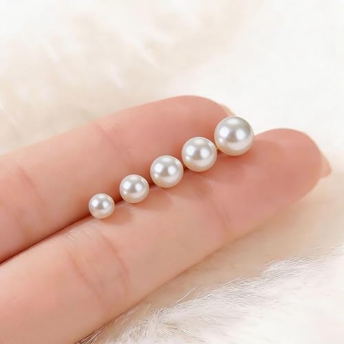 ToHeart 5 Pairs 14K Gold Silver Plated Pearl Stud Earrings for Women 3-7MM | Hypoallergenic Pearl Earrings Set Lightweight Cartilage Piercing Earrings Jewelry Gifts for Women - style: Silver