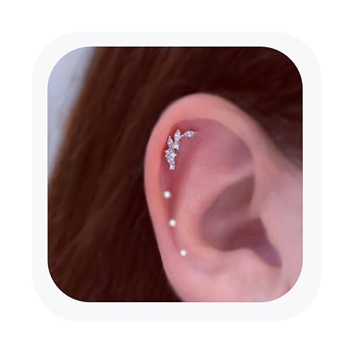 925 Sterling Silver Leaf Helix Earring Stud for Right Ear, Gold Plated Pure Silver Leaf Climber Cartilage Earring, Cartilage Piercing Jewelry, 1Pc