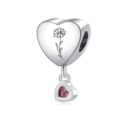 Birth Flower Heart Charm 12 Birthstone Bead for European Bracelet Necklace - style: October
