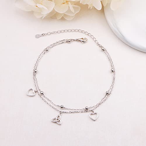 Anklet for Women S925 Sterling Silver Beach Foot Adjustable Ankle Bracelet - style: Heart Celtic Knot