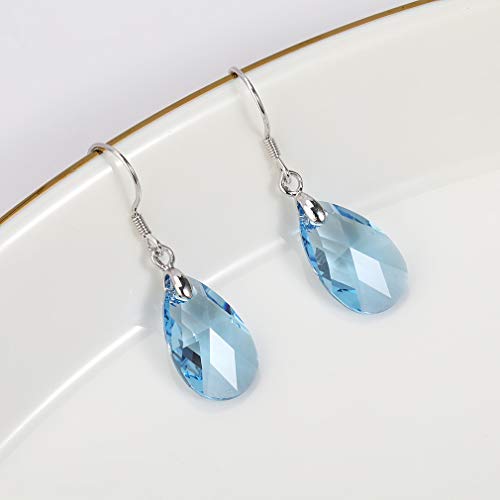 Austrian Crystal Teardrop Drop Earrings for Women, French Hook | 925 Sterling Silver Hook, Crystal Dangle Earrings, Sparkly Teardrop Stone, Lightweight Feel, Day-To-Evening Wear - color: Aquamarine