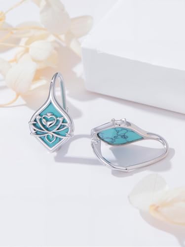 Dorunmo s925 Sterling Silver Western Dangle Drop Earrings Birthday Jewelry Gifts for Women - style: Turquoise+Lotus