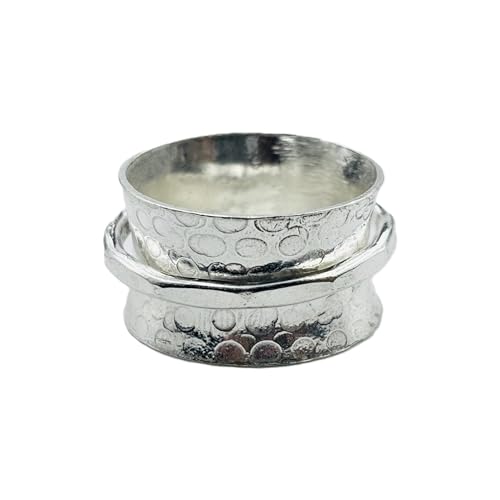 Anxiety Relief 925 Sterling Silver Spinner Ring Fidget Single Band Ring - style: Hammered Single Band